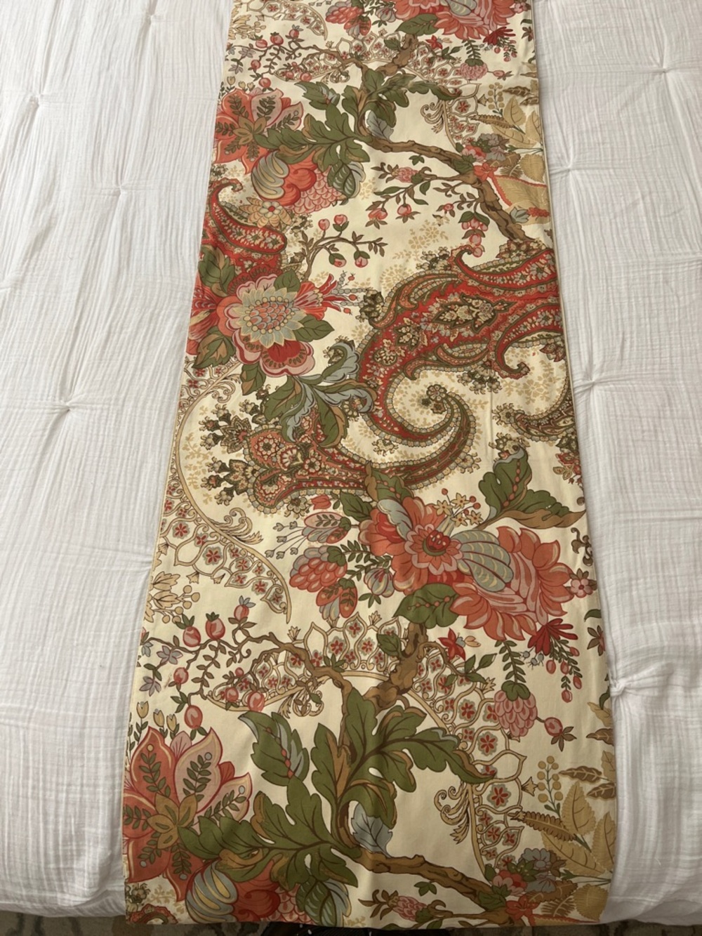 Pottery Barn Cream Table Runner with Paisley and Floral Motif 108” by “18